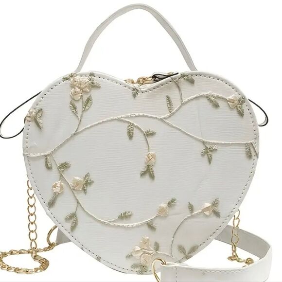 Elegant White Floral Heart-Shaped Bag - Picture 1 of 7